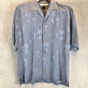 Tommy Bahama Silk Short Sleeve‎ Button Shirt Men's Medium M Blue Floral Hawaiian
